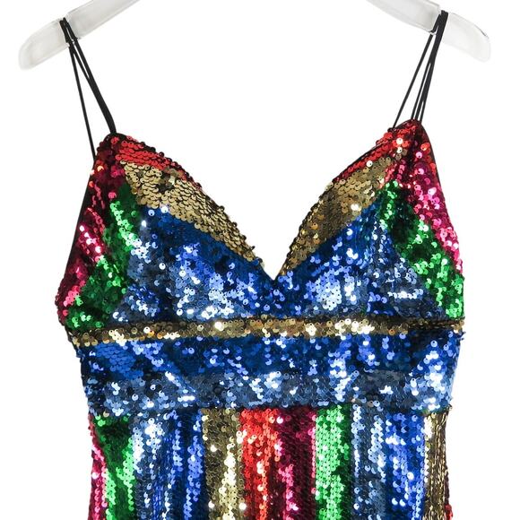 Revolve ENTRY Multicolor Rainbow Sequin Cocktail Mini Dress Small Party Club - Picture 3 of 8